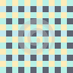 Yellow Gray Light Green Blue Seamless French Checkered Pattern. Colorful Fabric Check Pattern Background. Classic Checker Pattern