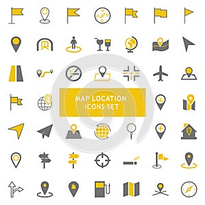 Yellow and gray map location icon set