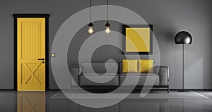 Yellow and gray minimalist living room