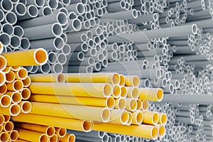 Yellow and gray  PVC pipes for electrical conduit