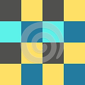 Yellow Gray Sky Blue Large Seamless French Checkered Pattern. Big Colorful Fabric Check Pattern Background. Classic Checker