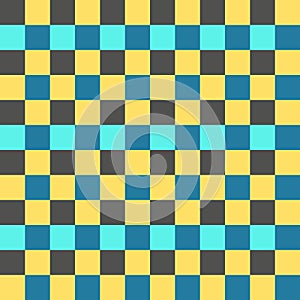 Yellow Gray Sky Blue Seamless French Checkered Pattern. Colorful Fabric Check Pattern Background. Classic Checker Pattern Design