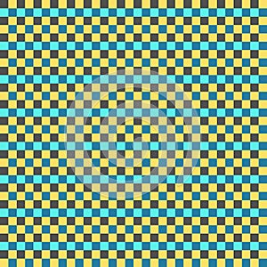 Yellow Gray Sky Blue Seamless Small French Checkered Pattern. Little Colorful Fabric Check Pattern Background. Classic Checker