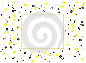 Yellow and gray watercolor splash on white background with yellow line frame in the middle, copy space