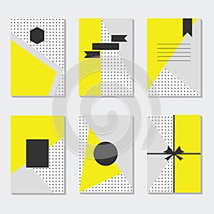 Yellow, gray, and white dotted backgrounds cards templates set