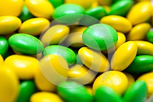 Yellow And Green Bean Shaped Confectionery Closeup