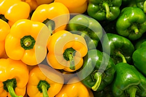 Yellow and green bell peppers (capsicum) background