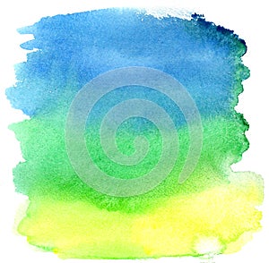 Yellow, green and blue watercolor brush strokes