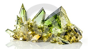 Yellow and green crystals on a white background. Isolated with clipping path