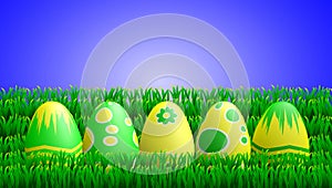 Yellow Green Easter Eggs in Grass