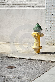 Yellow And Green Fire Hydrant In A City