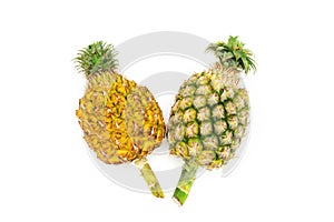 Yellow and green pineapple isolated on white background