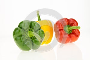 Yellow, green and red bell peppers