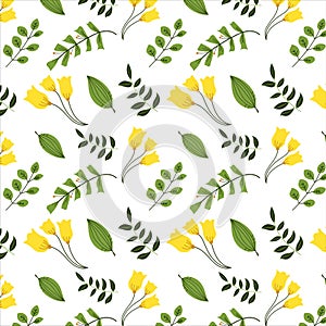 yellow green - seamless pattern - leaf and flower