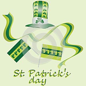 Yellow-green set for St. Patrick`s Day. Vector design elements set. Festival st patrick day icons shamrock lucky spring. happy cel