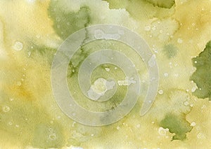 Yellow green stains and spots, watercolor background