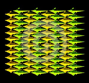 A yellow-green tilted pattern of many fishes