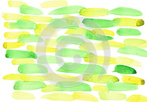 Yellow and green watercolor stains background with uneven edges. Rectangle watercolour texture, text frame.