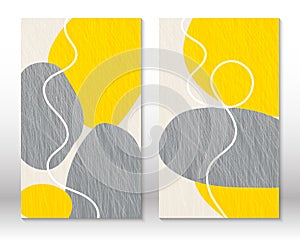 Yellow, grey colors. Modern abstract painting. Set of fluid geometric shapes. Hand drawn watercolor effect shapes. Home