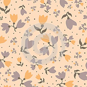 Yellow and grey floral seamless vector pattern