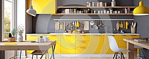 Yellow and grey kitchen modern design inetrior