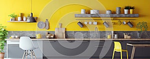 Yellow and grey kitchen modern design inetrior