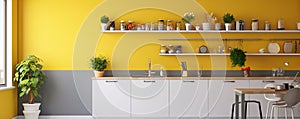 Yellow and grey kitchen modern design inetrior