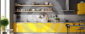 Yellow and grey kitchen modern design inetrior