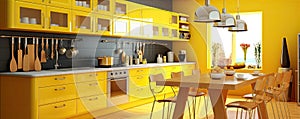 Yellow and grey kitchen modern design inetrior