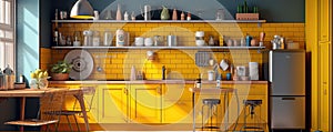 Yellow and grey kitchen modern design inetrior