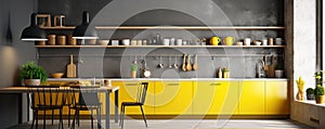 Yellow and grey kitchen modern design inetrior