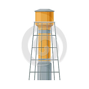 Yellow And Grey Storage Tank With Ladder For Water Flat Vector Illustration