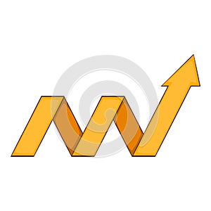 Yellow growth arrow chart icon, cartoon style