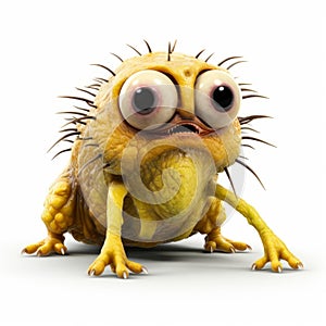 Yellow Grumpy Face Monster - Detailed 3d Creature Design