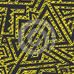 Yellow grunge maze seamless pattern