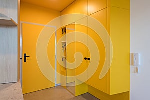 Yellow hallway of urban apartment