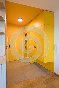 Yellow hallway of urban apartment