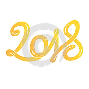 Yellow Hand drawn lettering greeting card 2018 Happy New Year Vector illustration