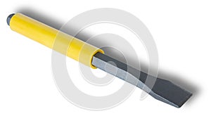 Yellow handled chisel with dropshadow behind