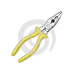 Yellow handled combination pliers tool for repair and construction projects