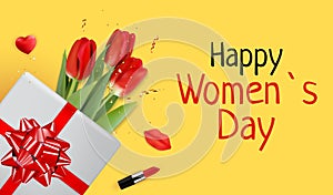 Yellow Happy Womens Day Holiday Congratulation Background. Vector Illustration