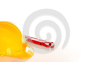 Yellow hard hat with different tools