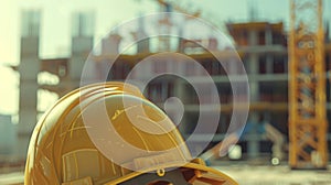 Hard Hat on Construction Site.AI generated image