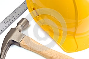 Yellow Hard Hat Hammer And Ruler