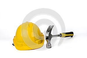 Yellow Hard Hat and Hammer