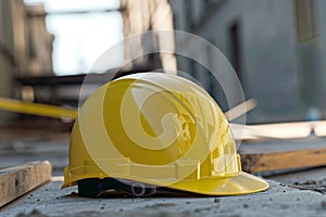 Yellow hard hat helmet ensures safety on construction site