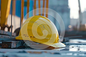 Yellow hard hat helmet ensures safety on construction site