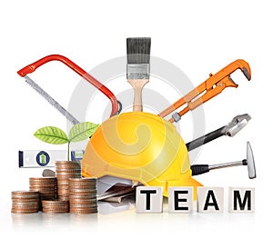 Yellow hard hat protective safety helmet