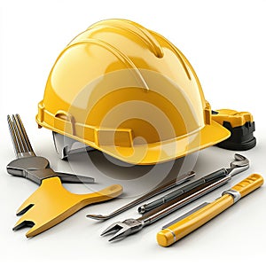 Yellow Hard Hat Tools Construction Safety Work