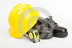 Yellow hard hat and tools